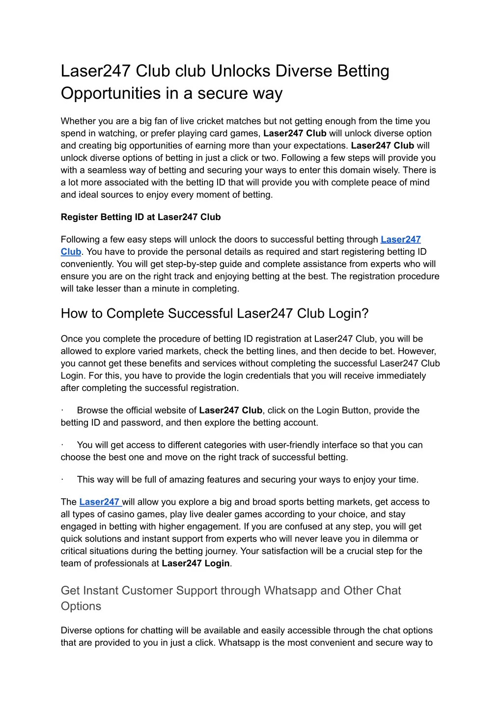 laser247 club club unlocks diverse betting