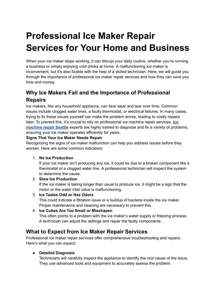 professional ice maker repair services for your