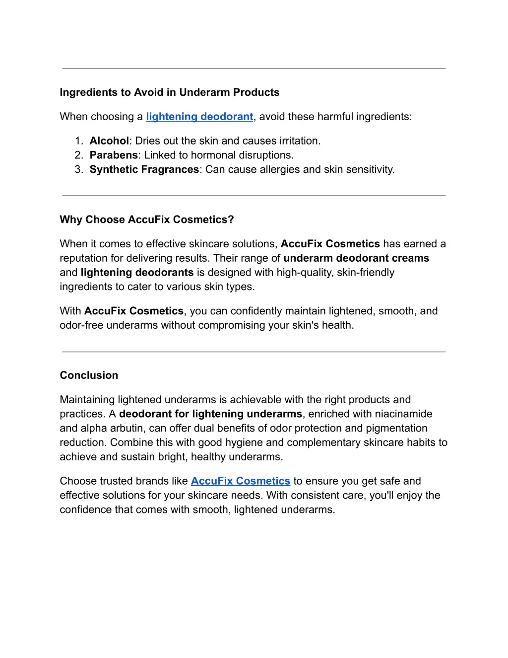 ingredients to avoid in underarm products