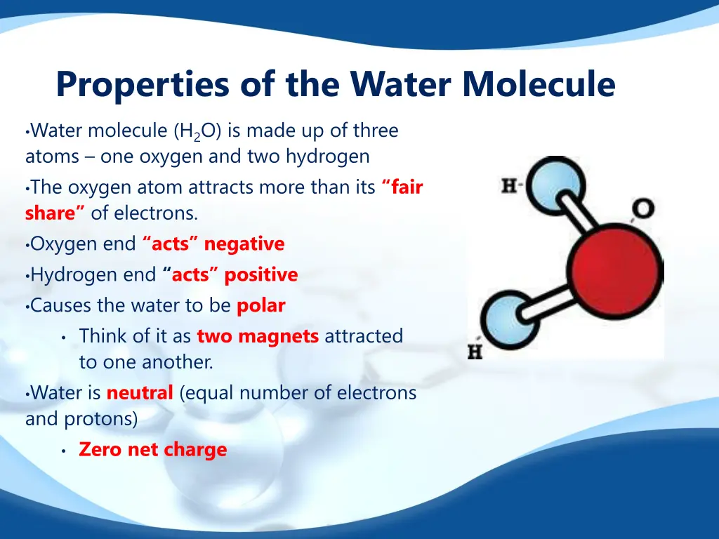 properties of the water molecule