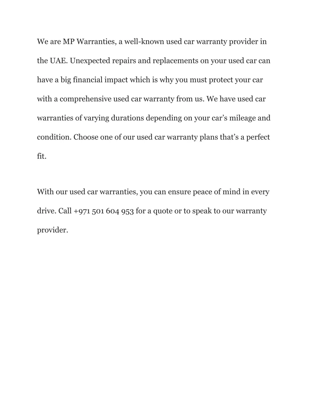 we are mp warranties a well known used
