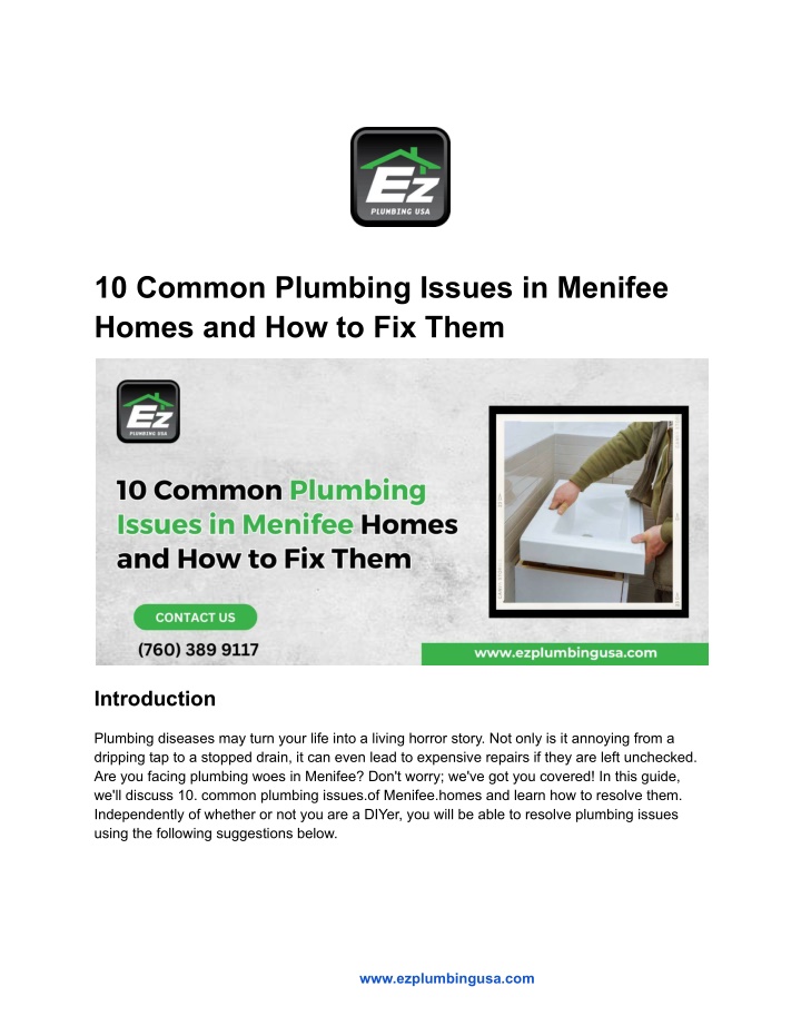 10 common plumbing issues in menifee homes