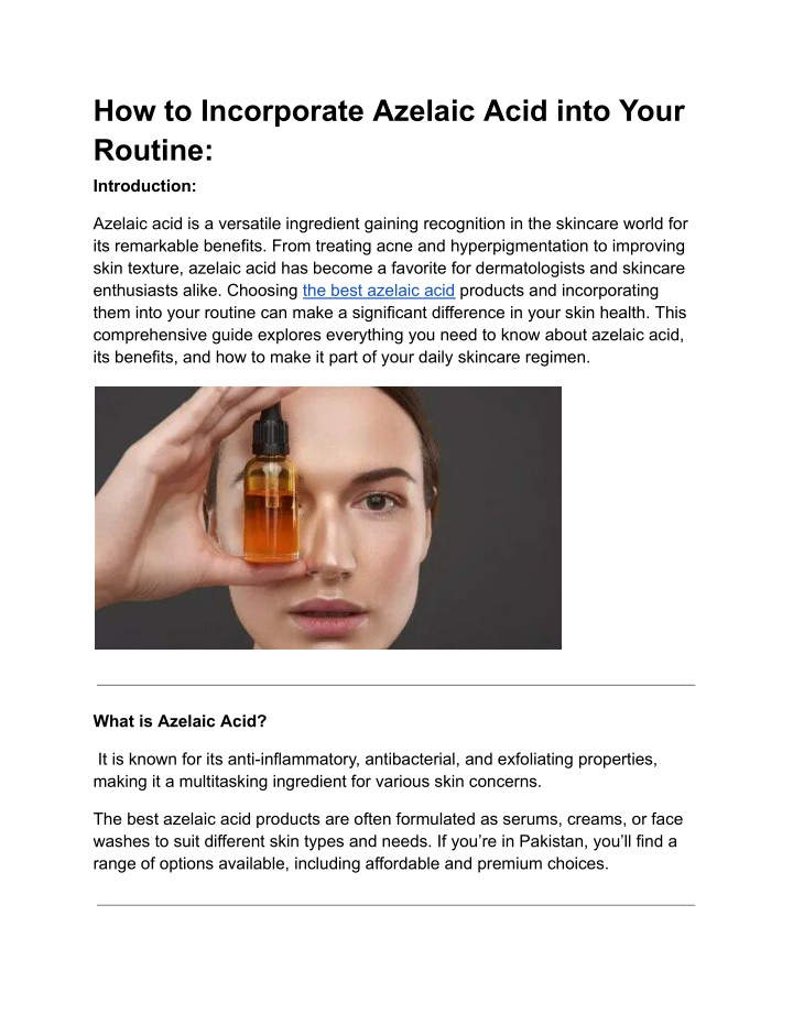 how to incorporate azelaic acid into your routine