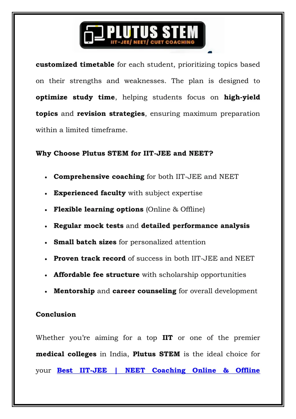 customized timetable for each student