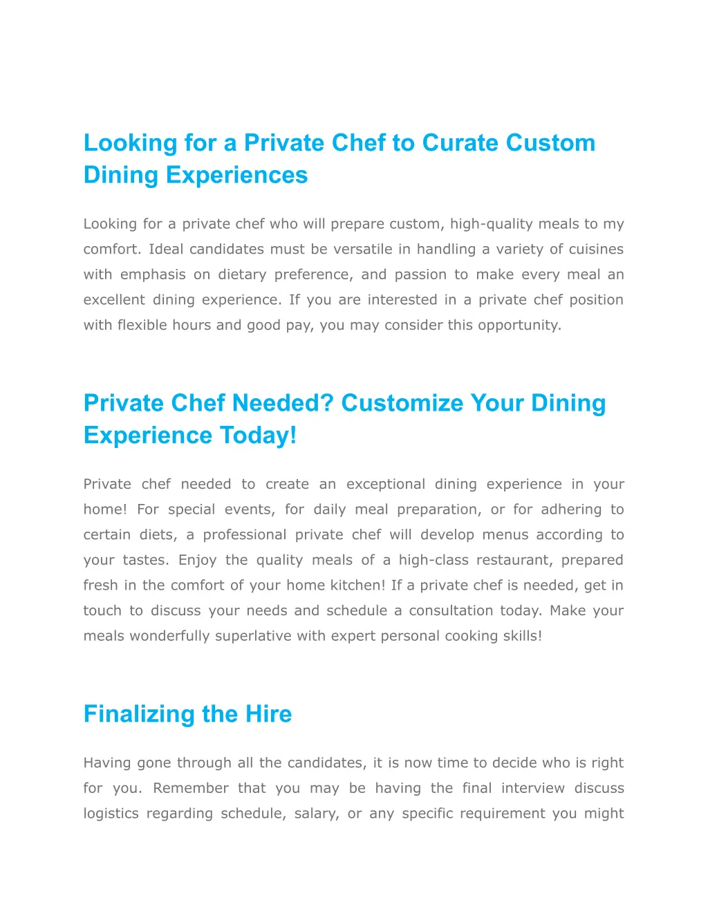 looking for a private chef to curate custom