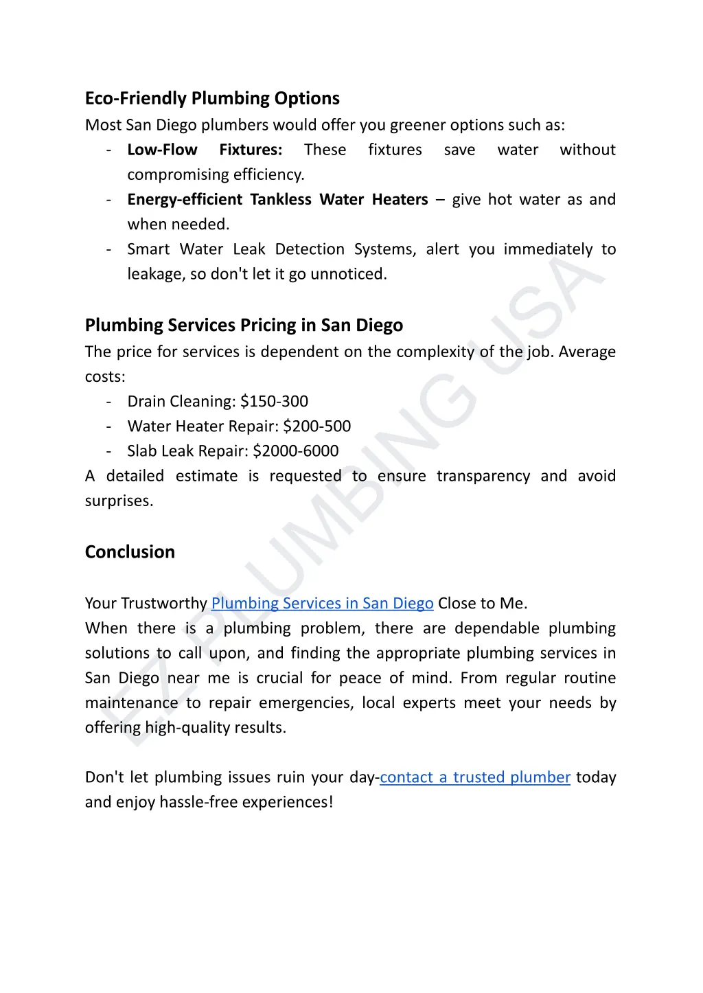 eco friendly plumbing options most san diego