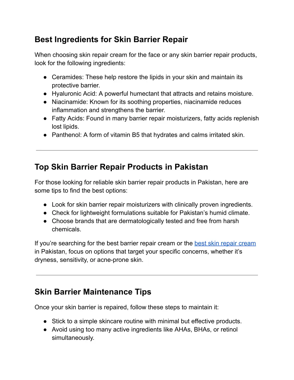 best ingredients for skin barrier repair