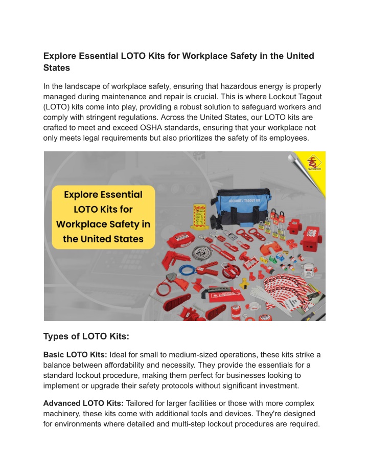 explore essential loto kits for workplace safety
