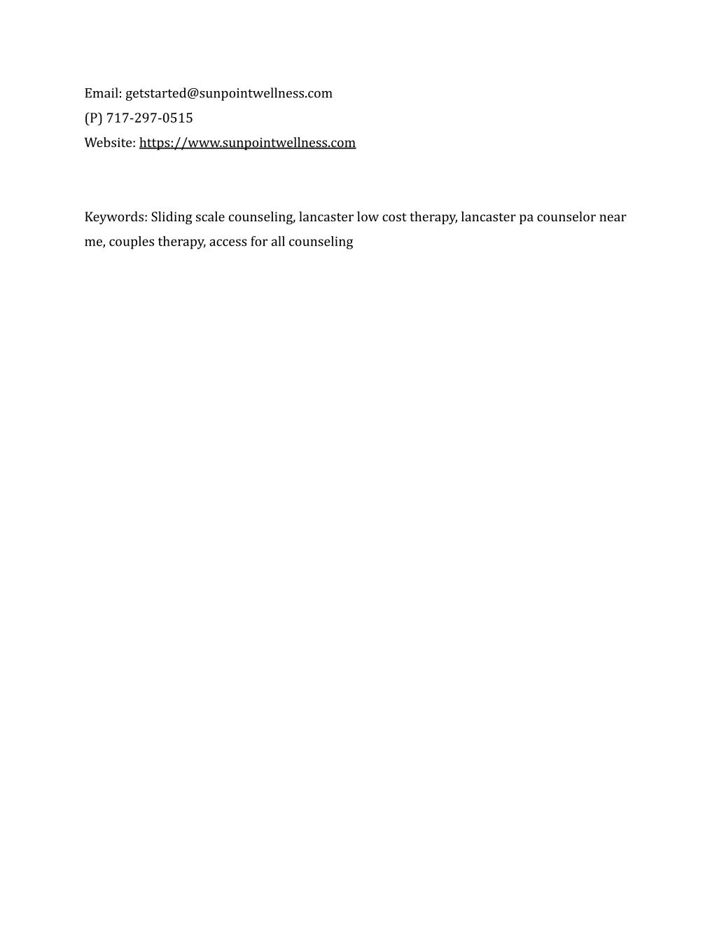 email getstarted@sunpointwellness com