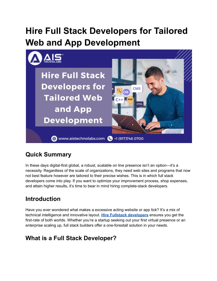 hire full stack developers for tailored