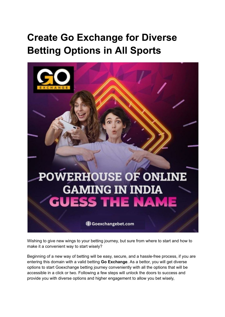 create go exchange for diverse betting options