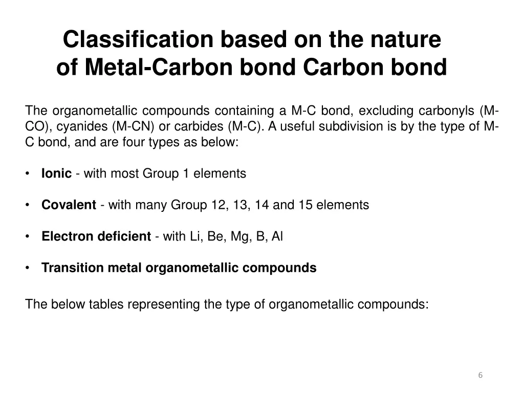 classification based on the nature of metal