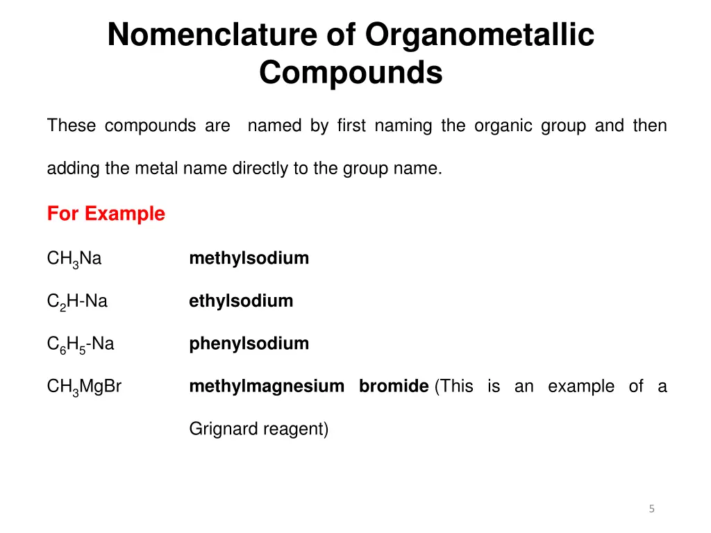 nomenclature of organometallic compounds