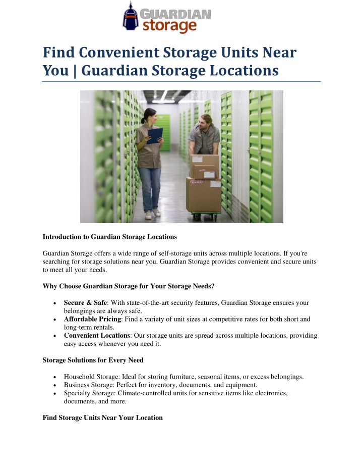 find convenient storage units near you guardian