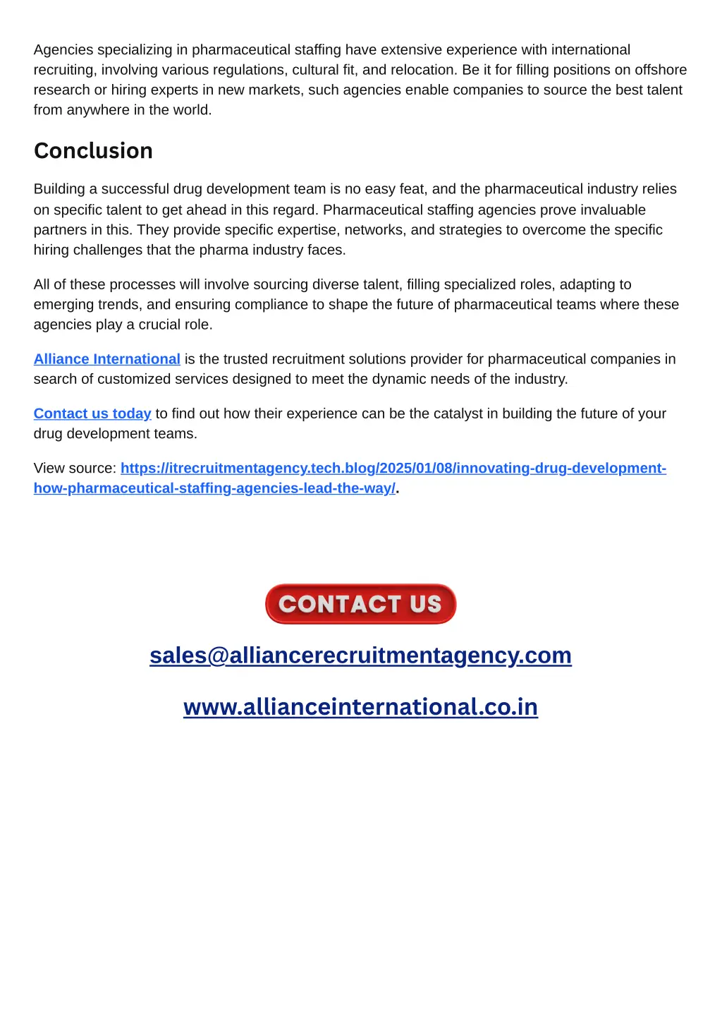 agencies specializing in pharmaceutical staffing