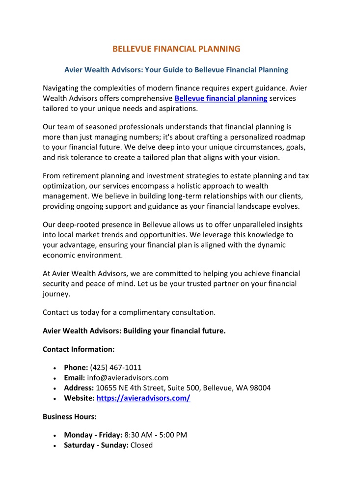 bellevue financial planning