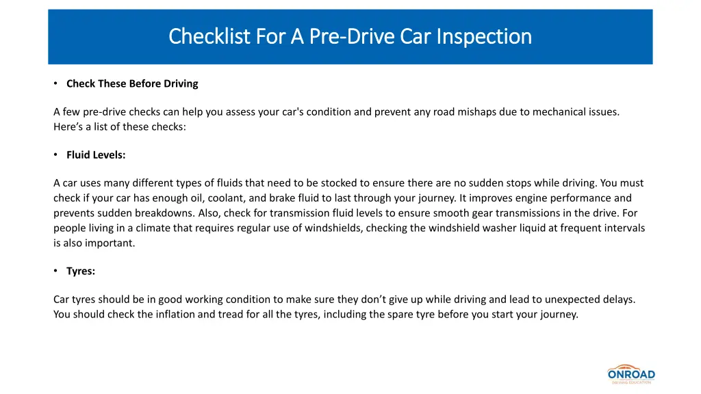 checklist for a pre checklist for a pre drive 2