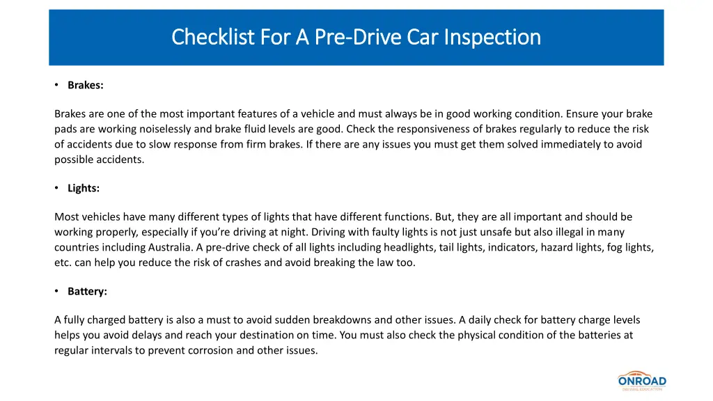 checklist for a pre checklist for a pre drive 3