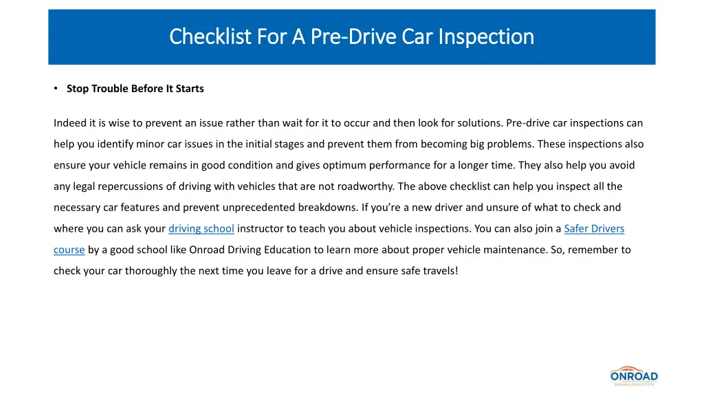 checklist for a pre checklist for a pre drive 5