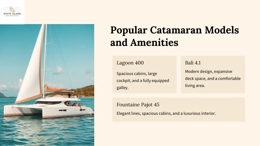 popular catamaran models and amenities