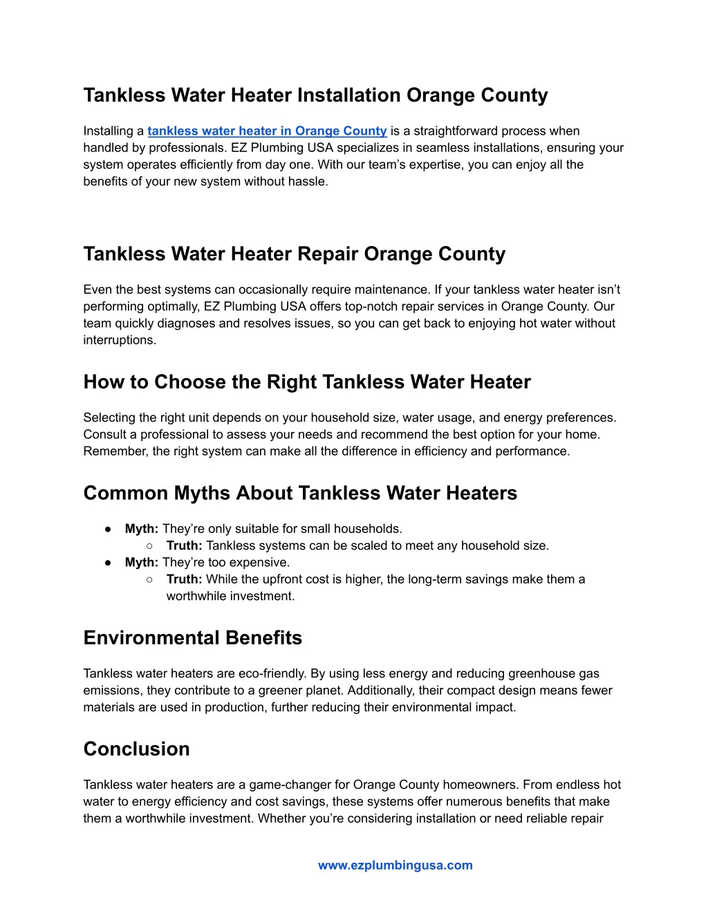 tankless water heater installation orange county