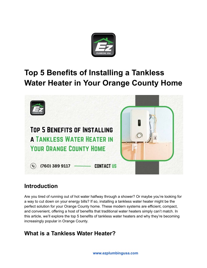 top 5 benefits of installing a tankless water