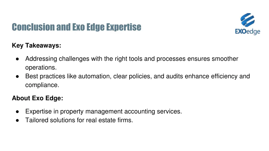 conclusion and exo edge expertise