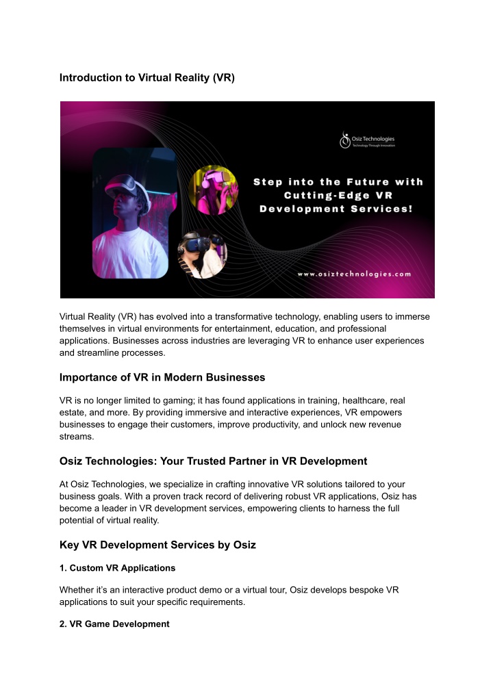introduction to virtual reality vr
