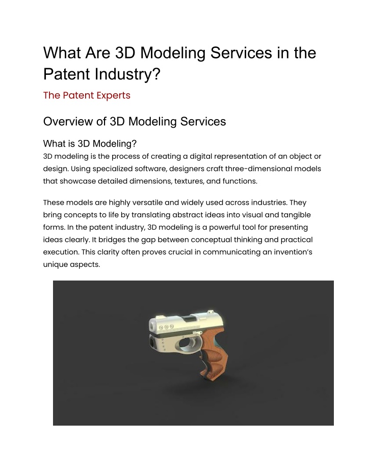 what are 3d modeling services in the patent