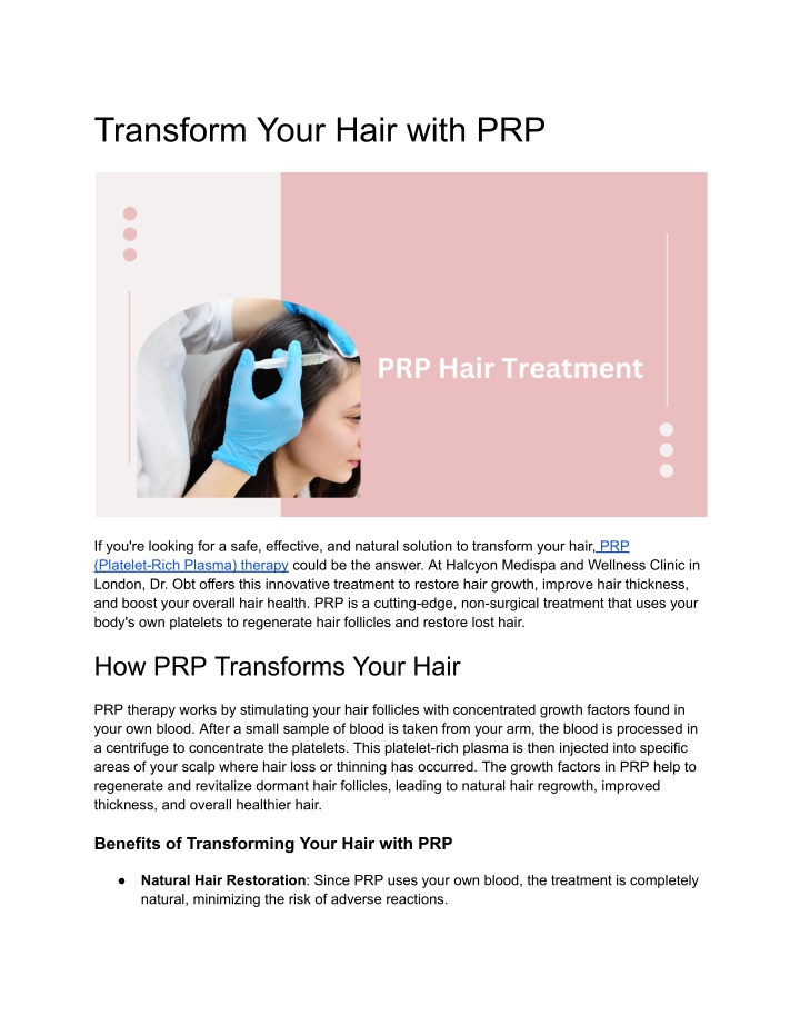 transform your hair with prp