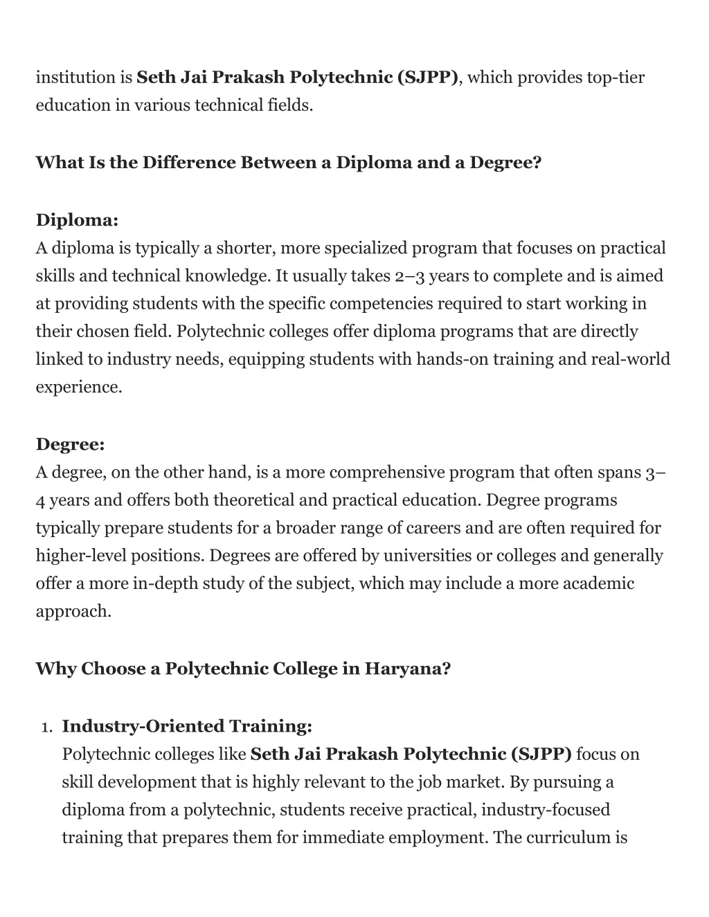 institution is seth jai prakash polytechnic sjpp