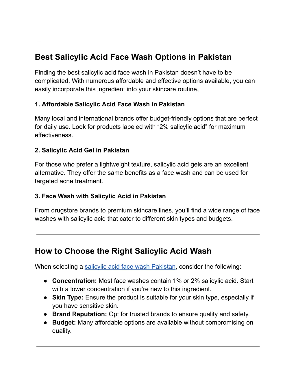 best salicylic acid face wash options in pakistan