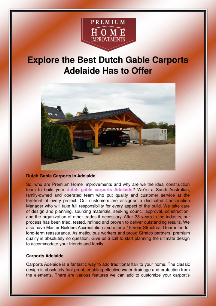 explore the best dutch gable carports adelaide