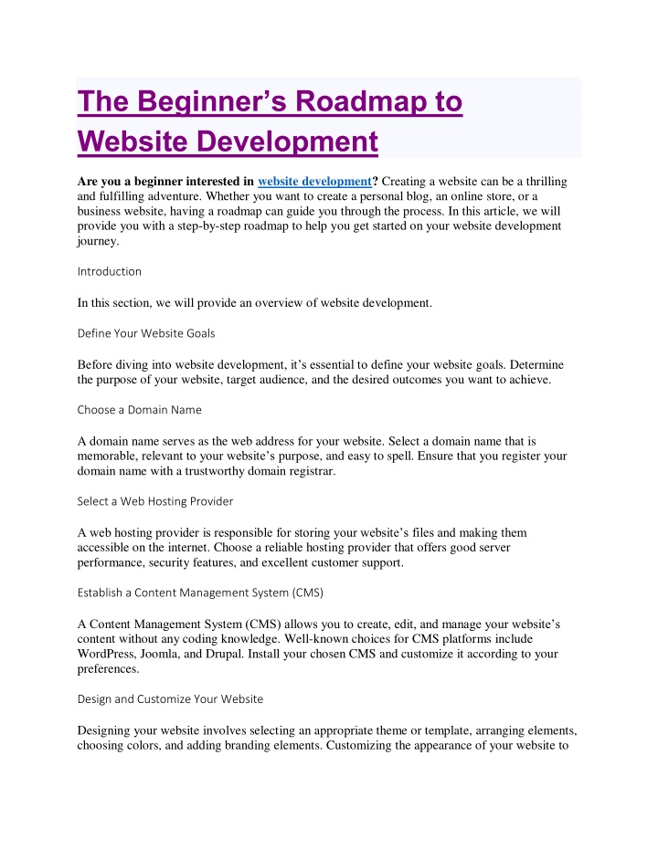 the beginner s roadmap to website development