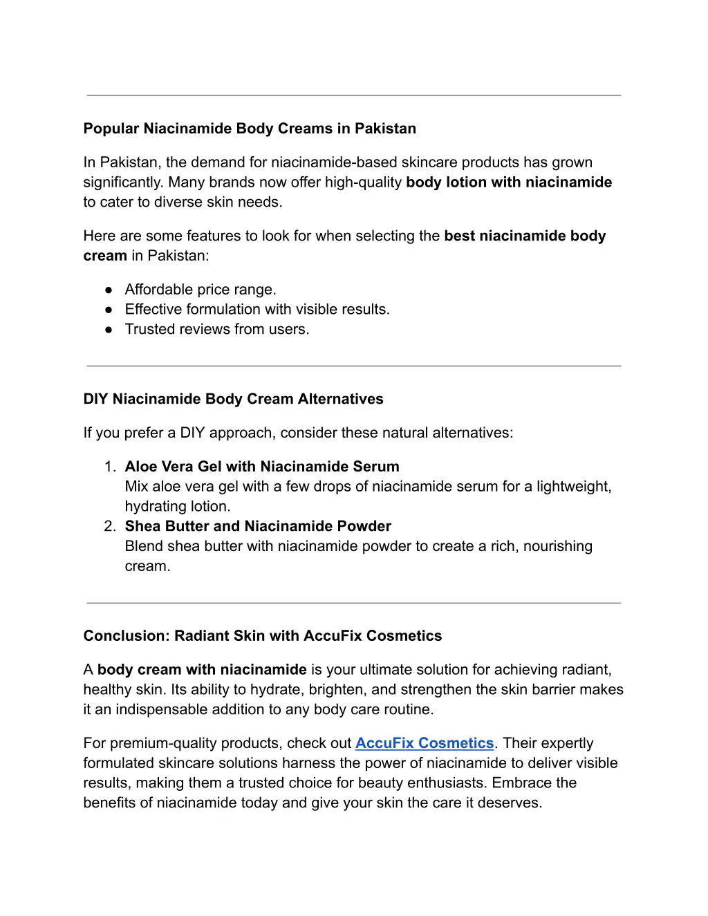 popular niacinamide body creams in pakistan