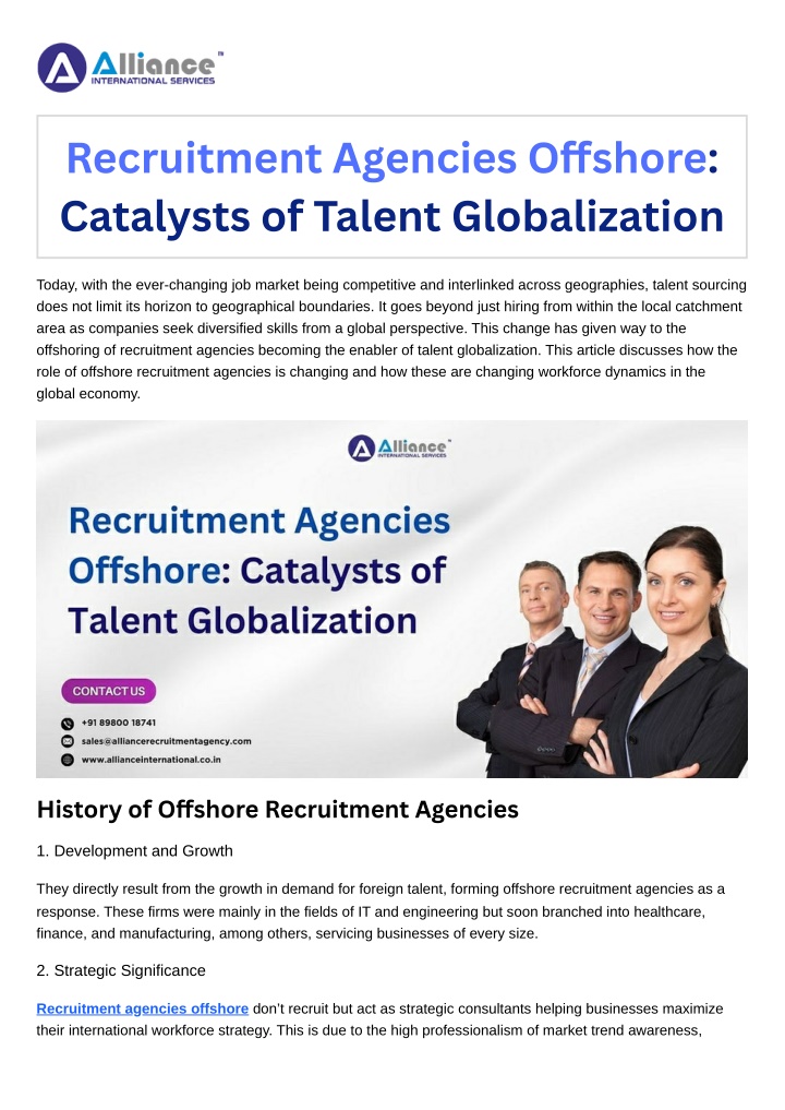 recruitment agencies o shore catalysts of talent