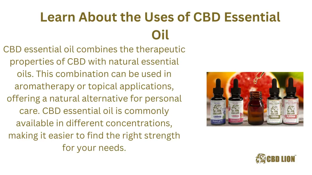 learn about the uses of cbd essential
