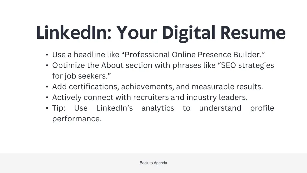 use a headline like professional online presence