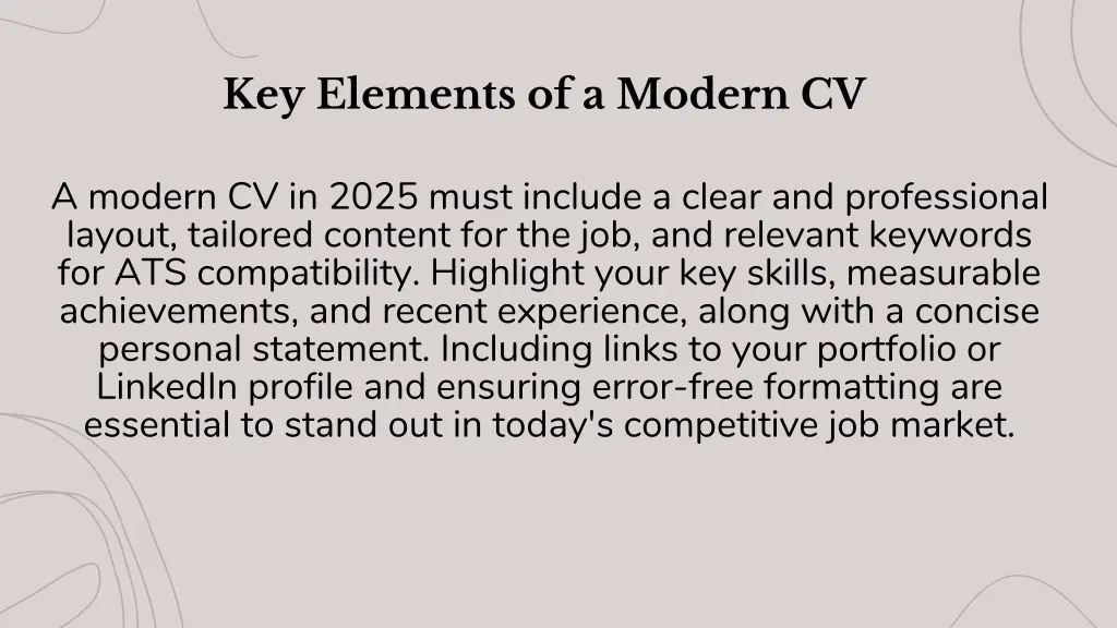 key elements of a modern cv