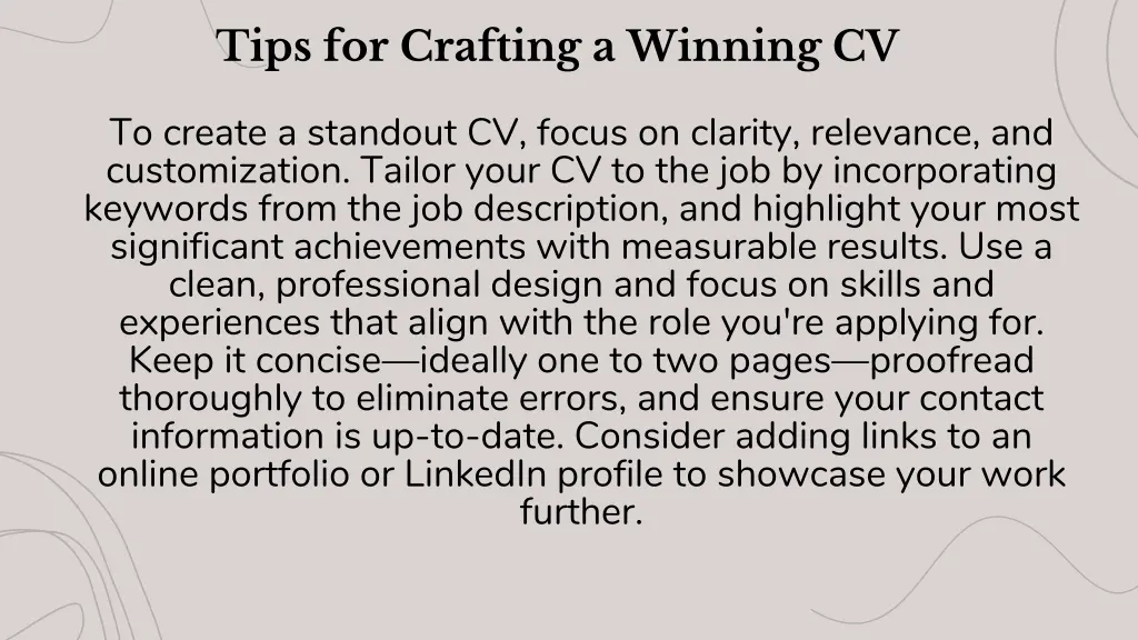 tips for crafting a winning cv