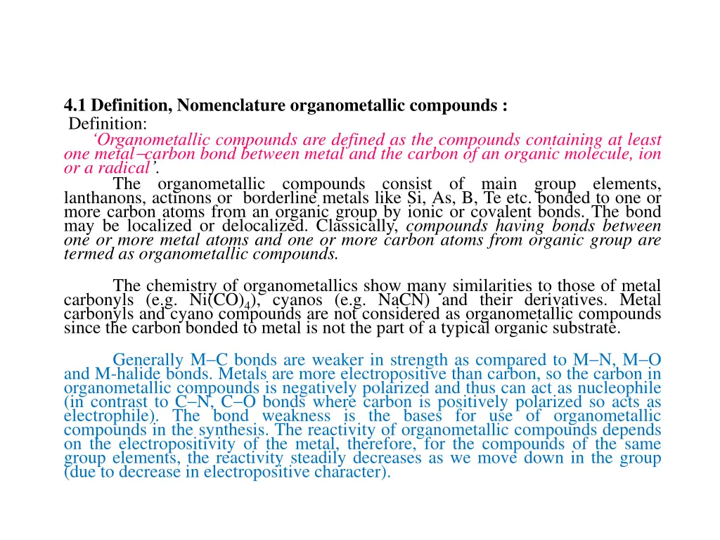 4 1 definition nomenclature organometallic