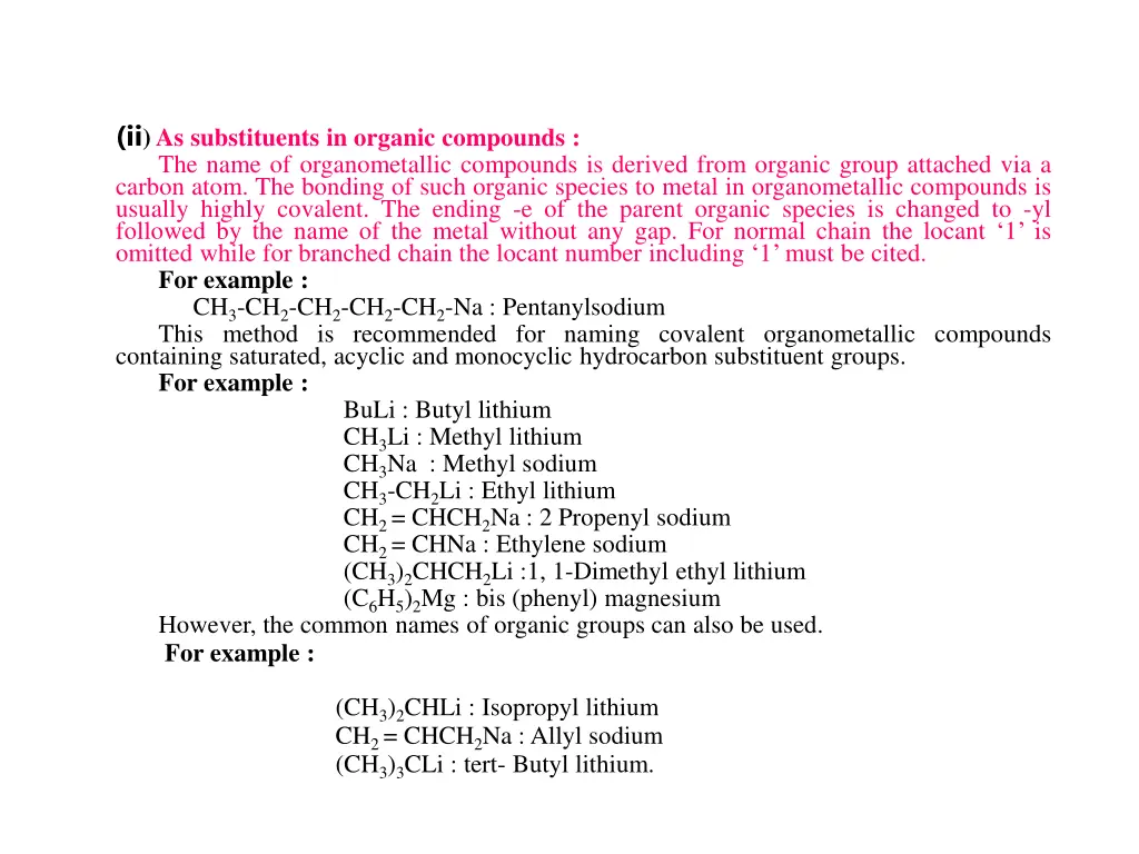 ii as substituents in organic compounds the name