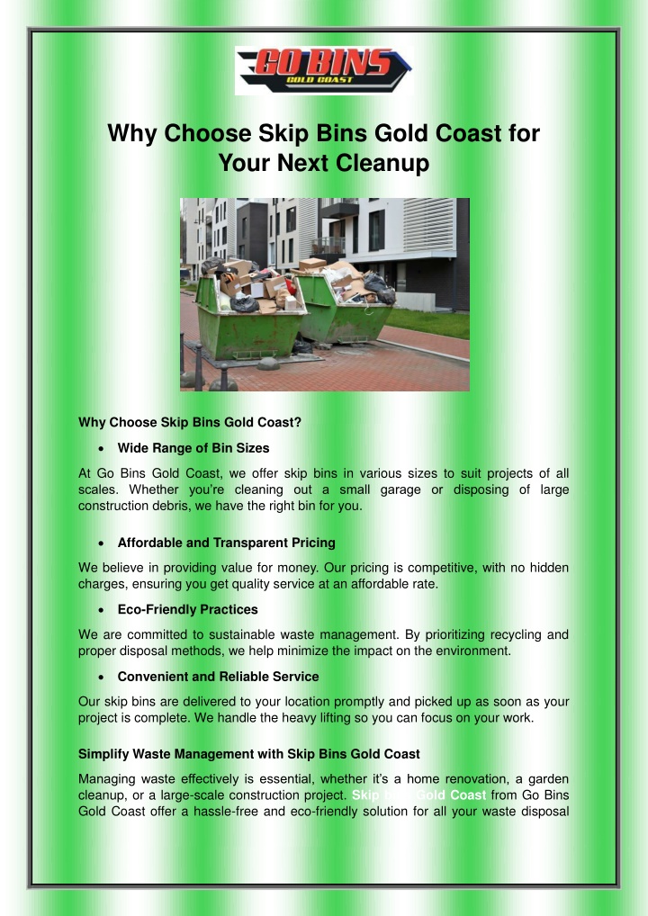 why choose skip bins gold coast for your next