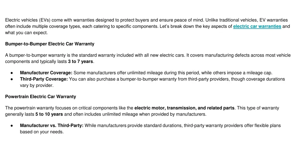 electric vehicles evs come with warranties