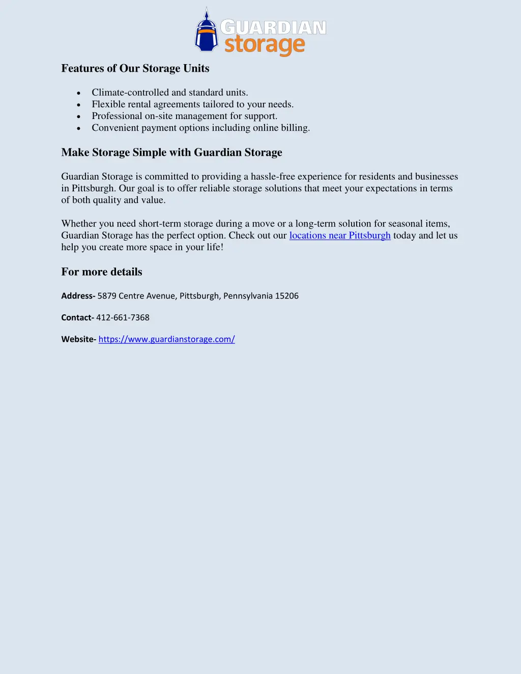 features of our storage units
