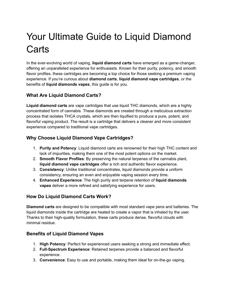 your ultimate guide to liquid diamond carts