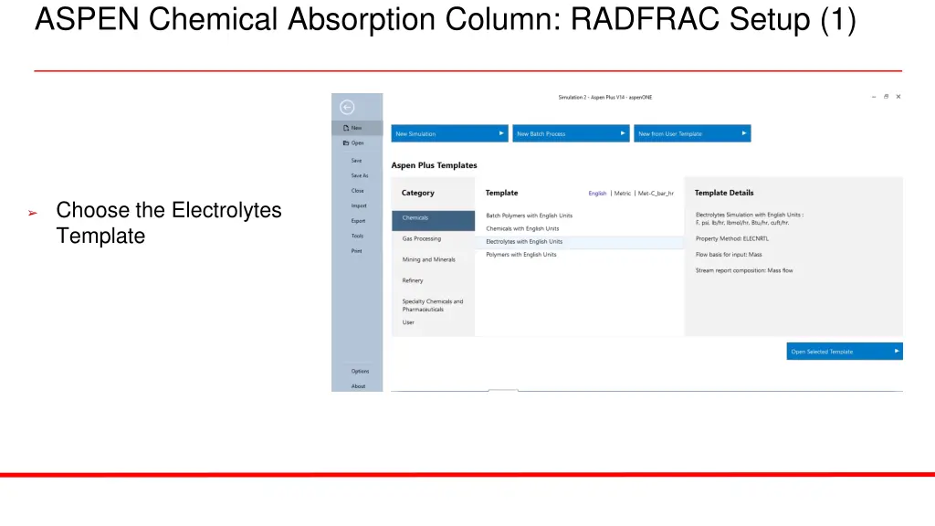 aspen chemical absorption column radfrac setup 1