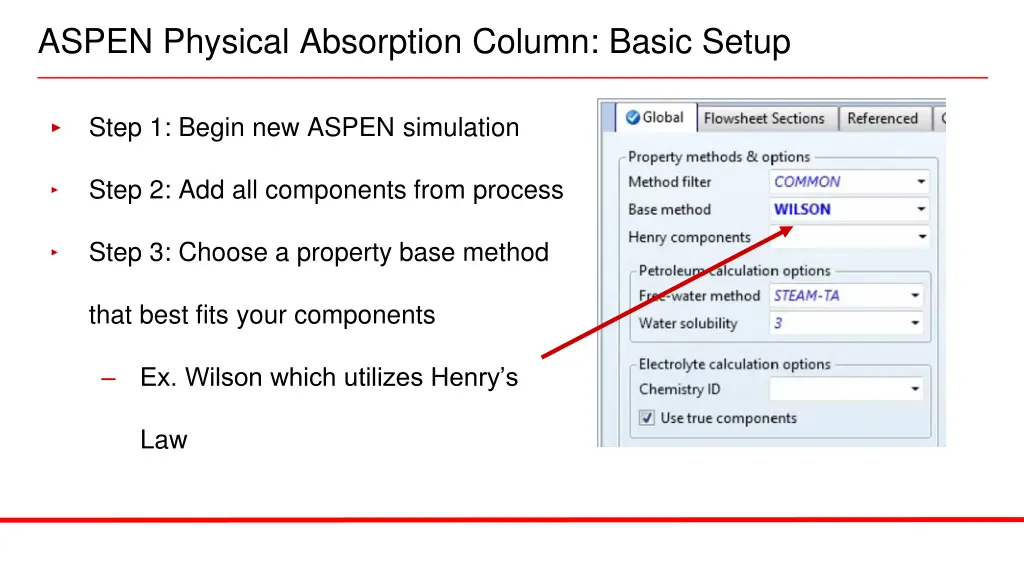 aspen physical absorption column basic setup