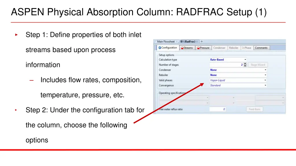 aspen physical absorption column radfrac setup 1