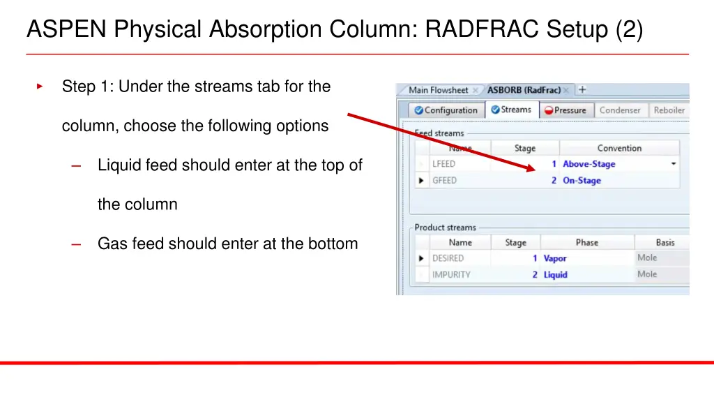 aspen physical absorption column radfrac setup 2